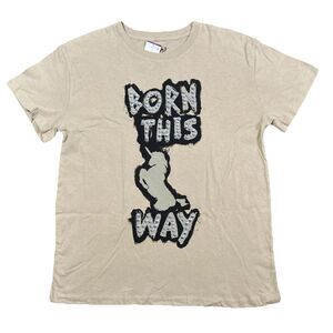 NWT Women's Lady Gaga Born This Way Short Sleeve Graphic T-Shirt - Beige Size L